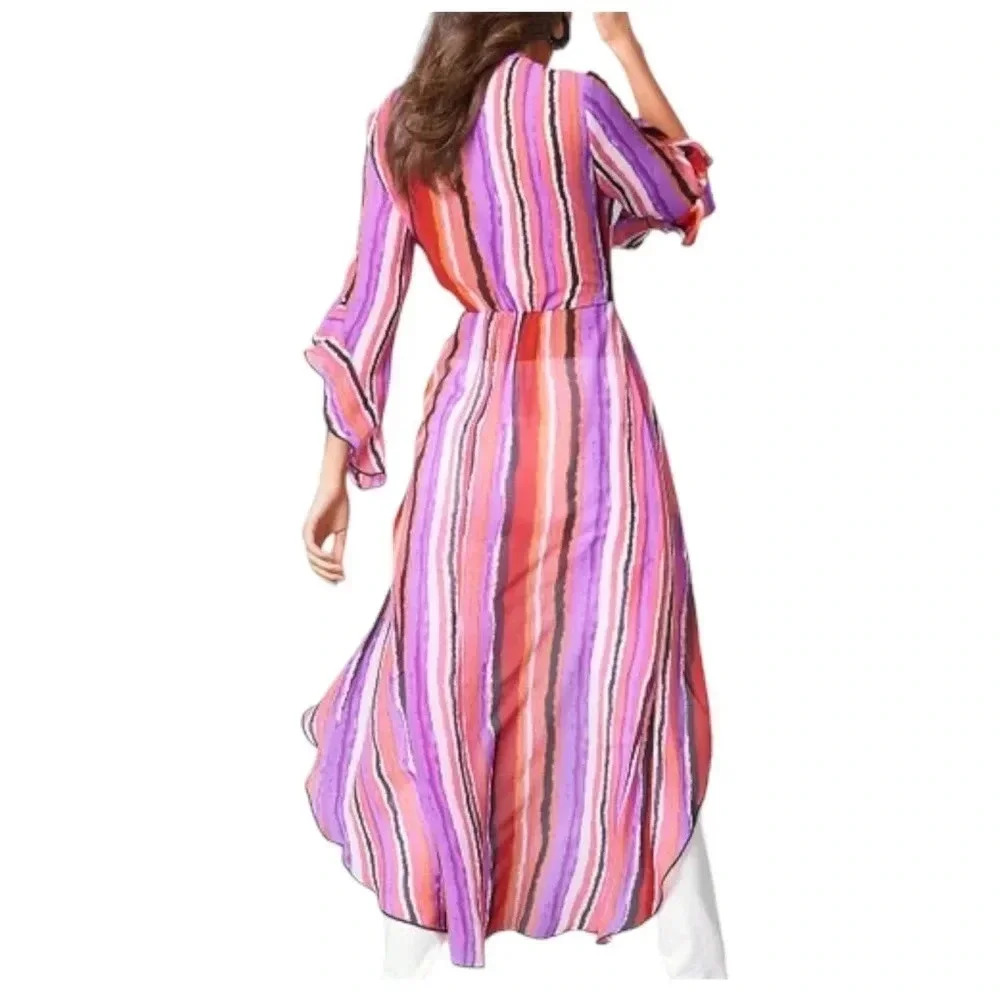 VENUS | Women’s Pink/Purple/White/Black Stripe Plunge Hi-Low Top Size 8 - Picture 3 of 10